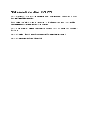 A preview of a PDF biography for Dixon, Margaret Henrietta